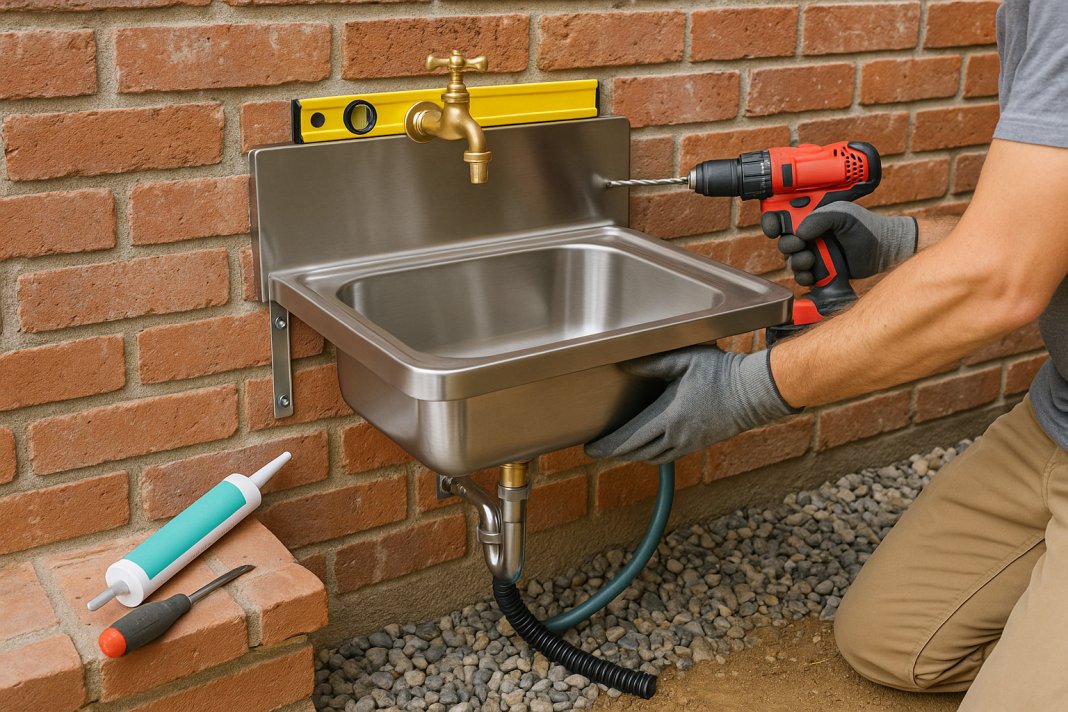 Instalarea chiuvetei de exterior pe un perete de cărămidă