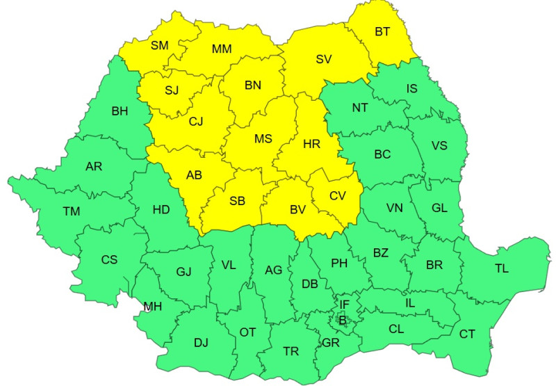 Alerte meteorologice: cod galben de frig în 13 județe. ANM anunță precipitații mixte, polei și vânt. Regiunile afectate și prognoza pentru București - HARTĂ