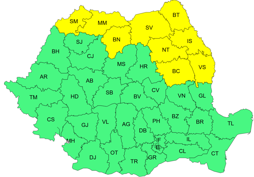Avertizare de vijelii și grindină în numeroase județe, valabilă până la noapte. HARTA regiunilor impactate