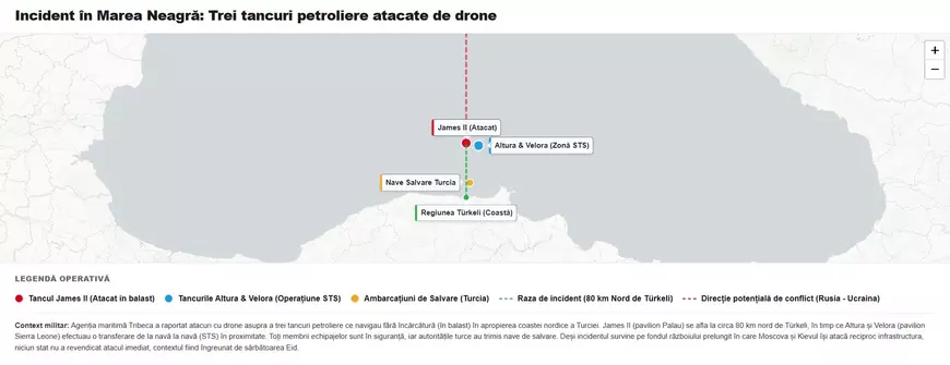 Trei platforme petroliere lovite de drone în Marea Neagră, în apropierea Strâmtoarei Bosfor.