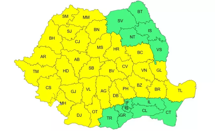ANM a prelungit avertizarea meteo pentru ploi abundente, grindină și furtuni. Harta regiunilor afectate de codul galben. ANM a prelungit avertizarea meteo pentru ploi abundente, grindină și furtuni. Harta regiunilor afectate de codul galben.
