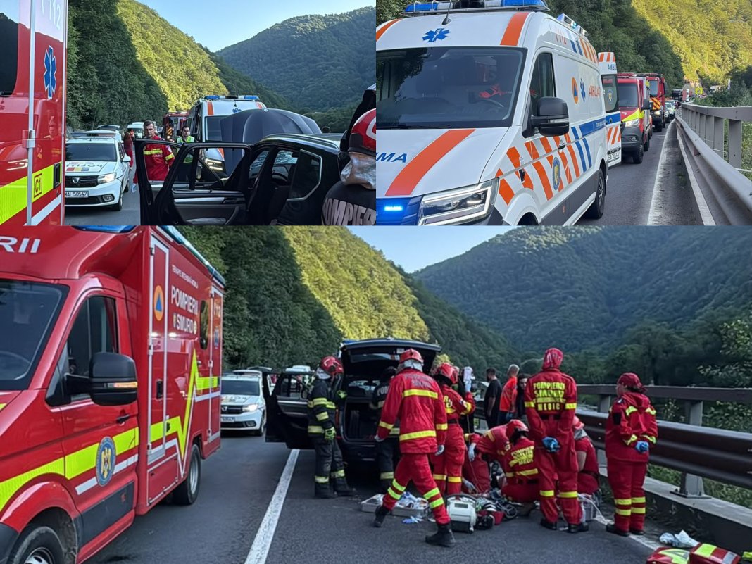 Bolovan prăbușit pe o mașină în Valea Oltului; un bărbat a rămas fără conștiență