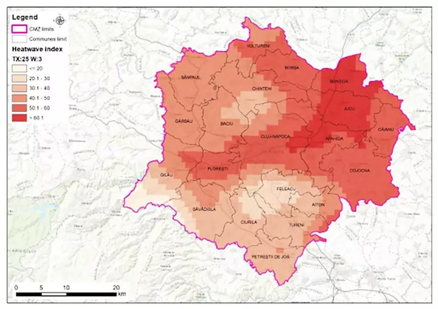 Harta climatică detaliată la scară de cartier pentru un municipiu din România. Precizie de 2 metri pentru inundatii