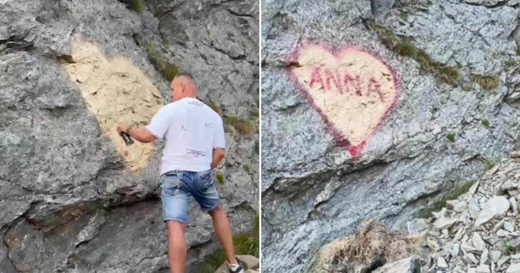 Bărbatul care a „creat” o declarație de iubire pe o stâncă de pe Transfăgărășan a fost identificat...