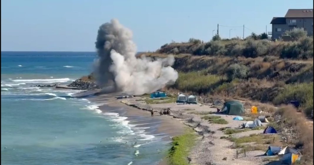 Momentul exploziei dronei descoperite la Tuzla, validată de MApN cu material exploziv